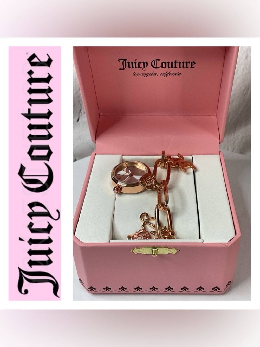 🌟 Juicy Couture Rose Gold Plated Watch Charm Bracelet